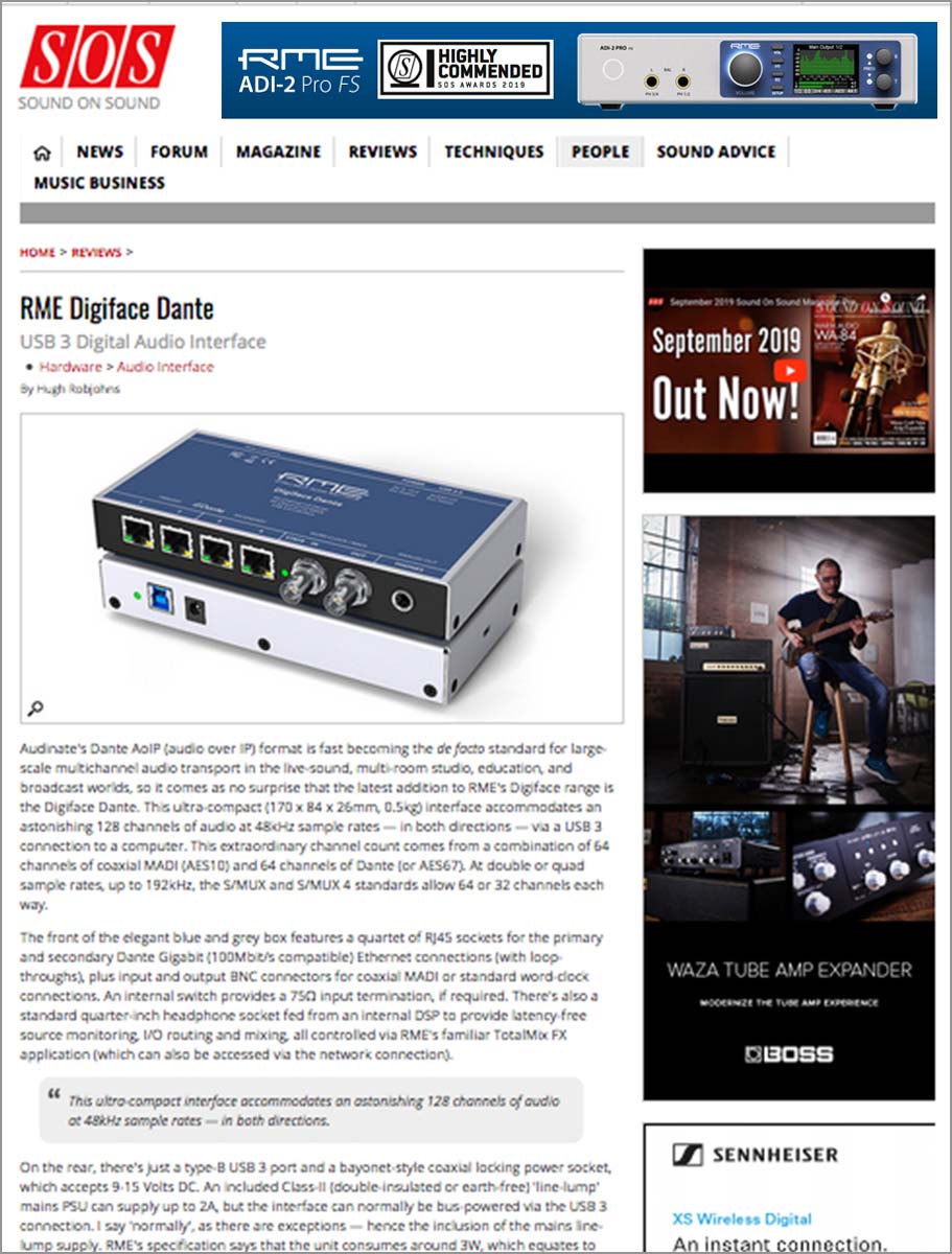RME Digiface Dante review by Sound On Sound